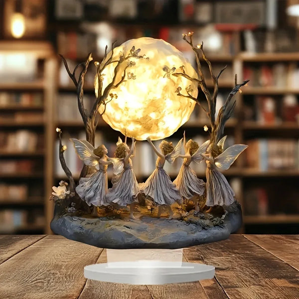 Groupe de fées dansant sous la lune ornement décoratif salon — Déco Dorée