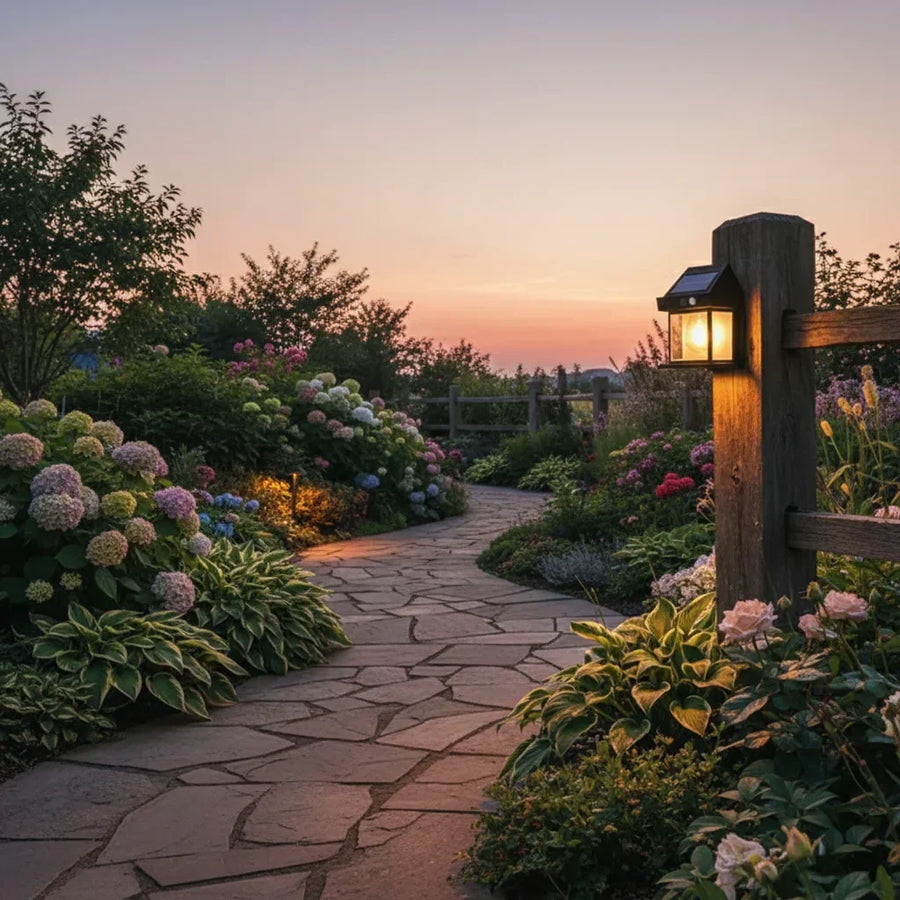 Lampes solaires de jardin LED allumage automatique crépusculaire, énergie 100% solaire