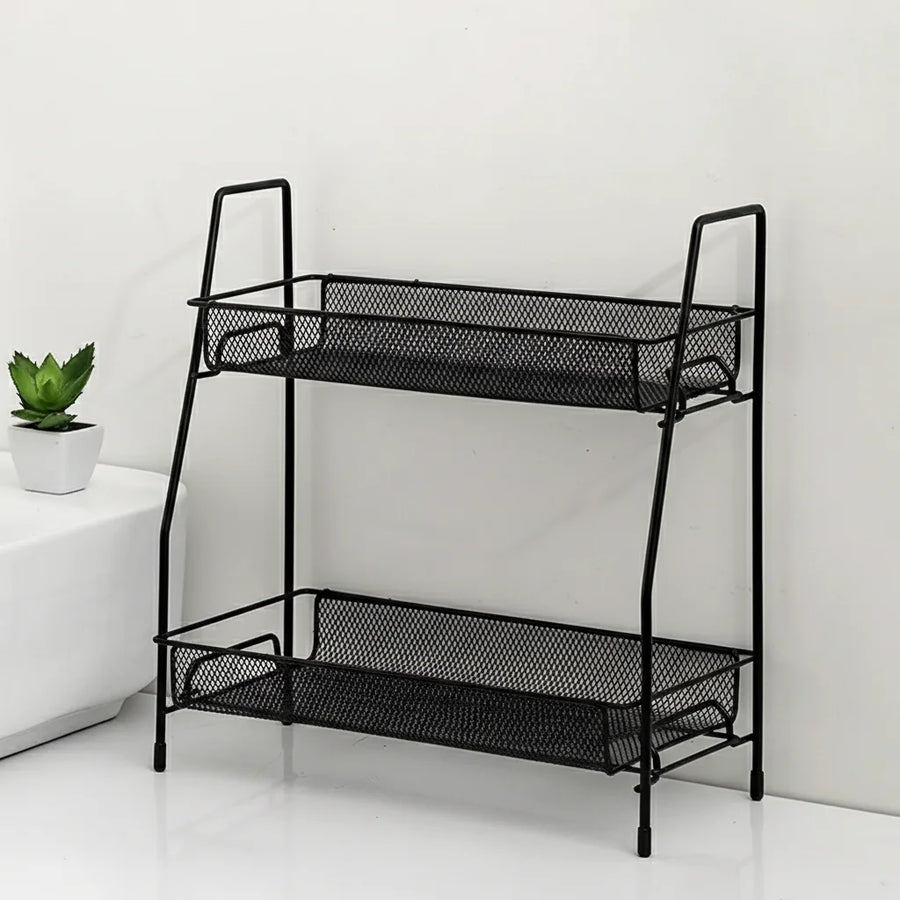 Organiseur de bureau double niveau en métal, rangement élégant noir blanc